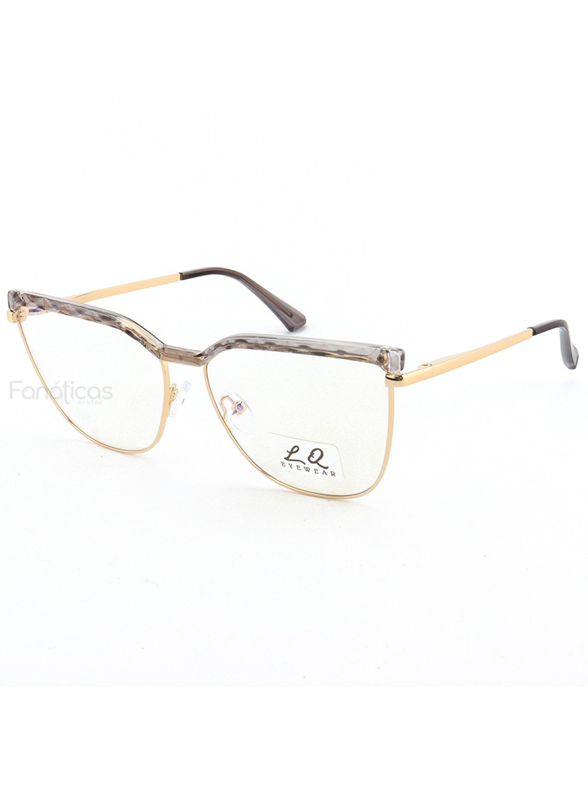 Armação de Óculos Gatinho LQ95288 Dourado e Cinza