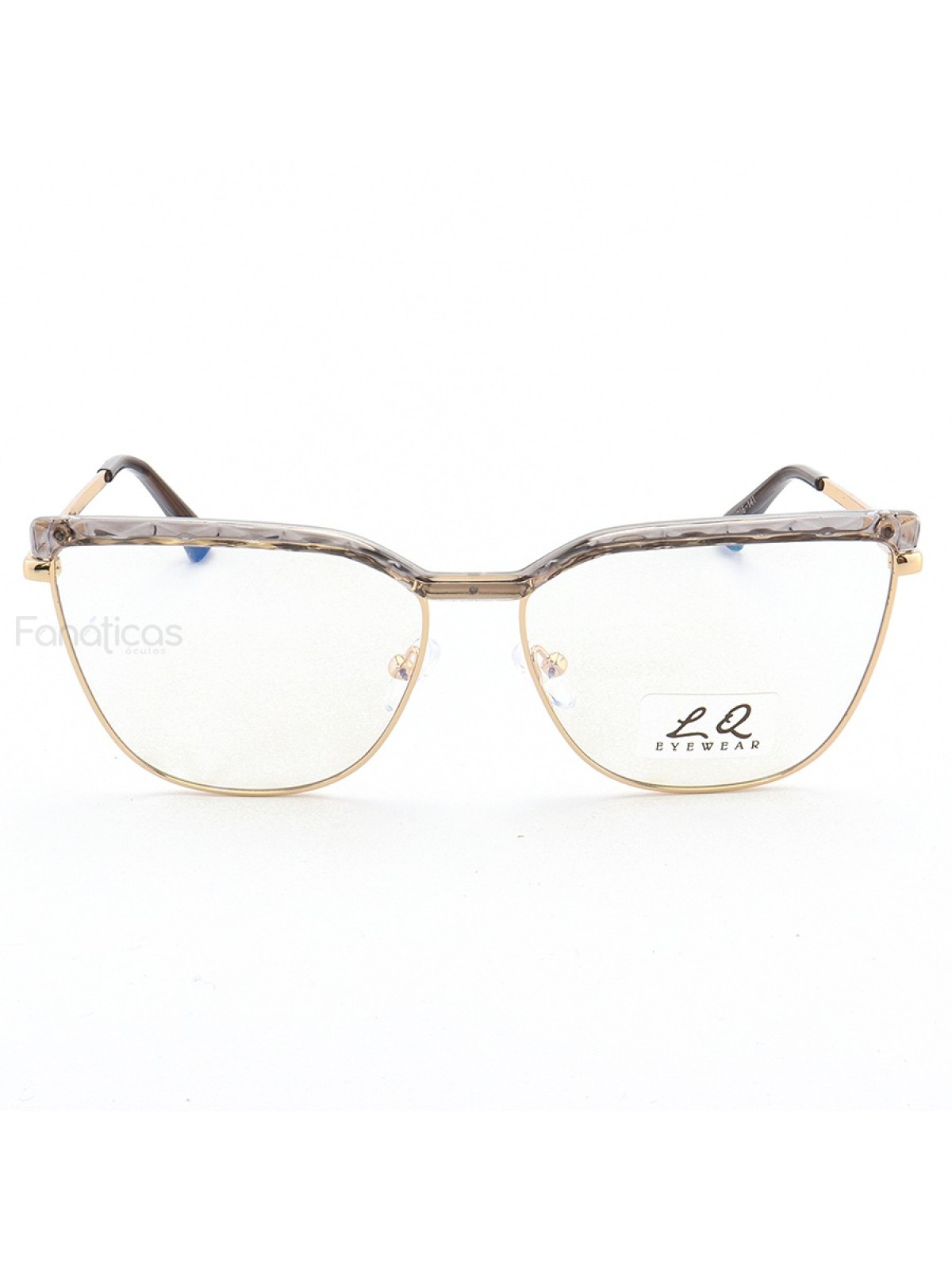 Armação de Óculos Gatinho LQ95288 Dourado e Cinza