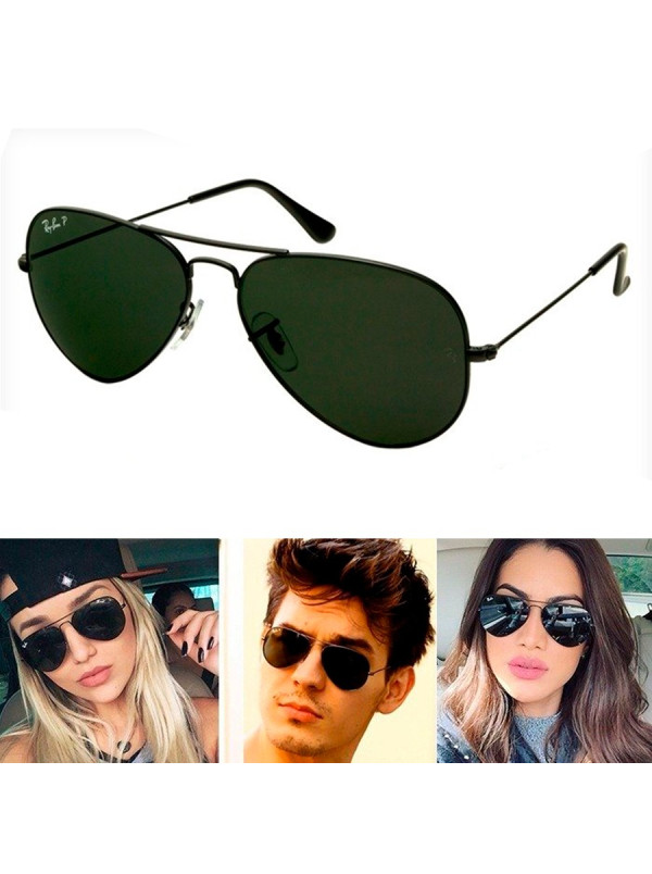 Óculos de Sol Aviador Preto com Lente Verde Escura G15
