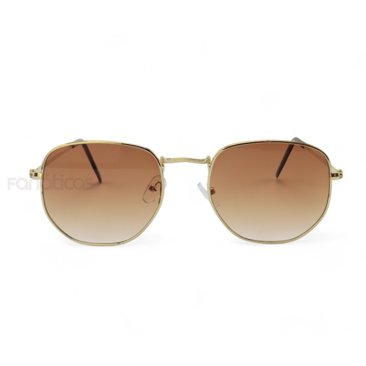 Óculos de Sol Hexagonal Armação Dourada e Lente Marrom