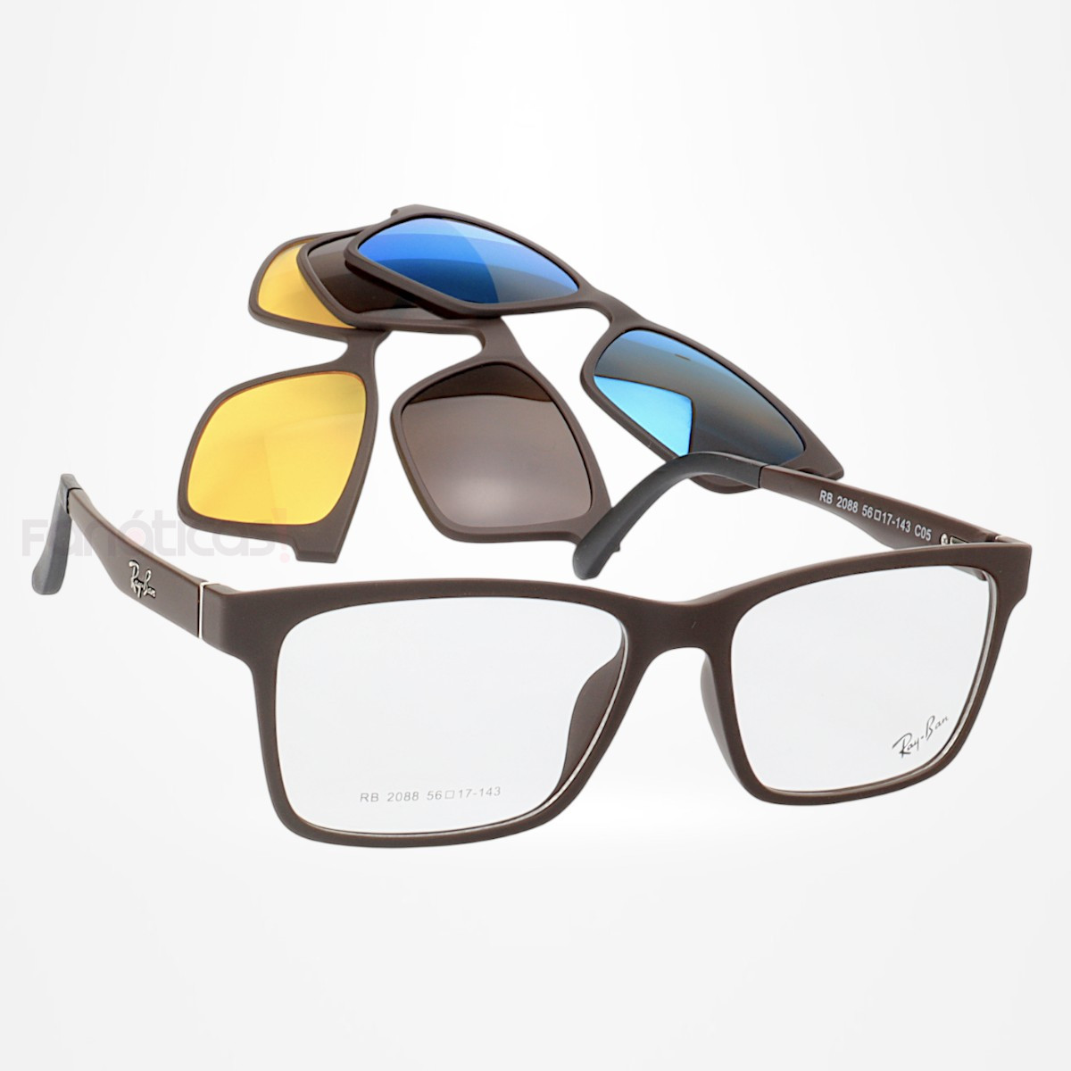 Armacao de Óculos Clipon 2088 4 Lentes Marrom