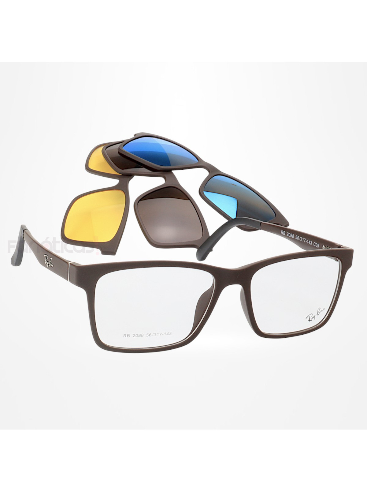 Armacao de Óculos Clipon 2088 4 Lentes Marrom
