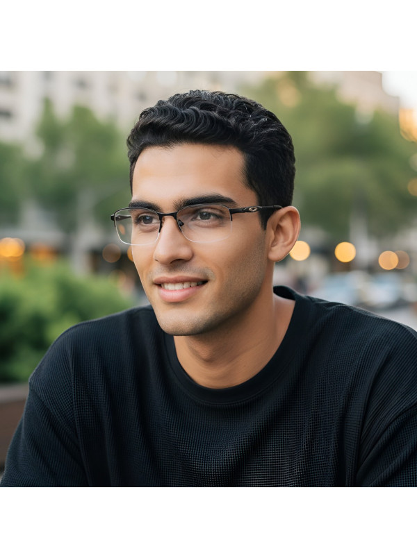 Armação de Óculos Retangular Meio Aro Evade OX3208 Preto