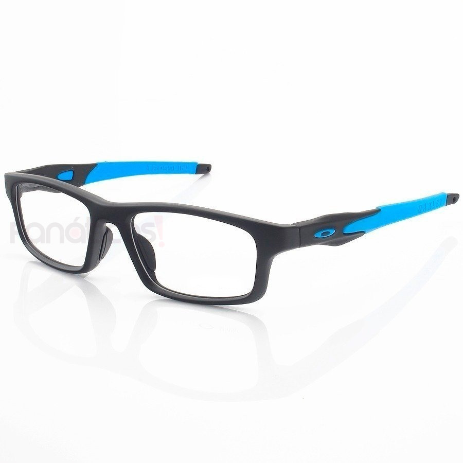 Armação de Óculos Retangular Oakley Crosslink OX8037 Preto e Azul
