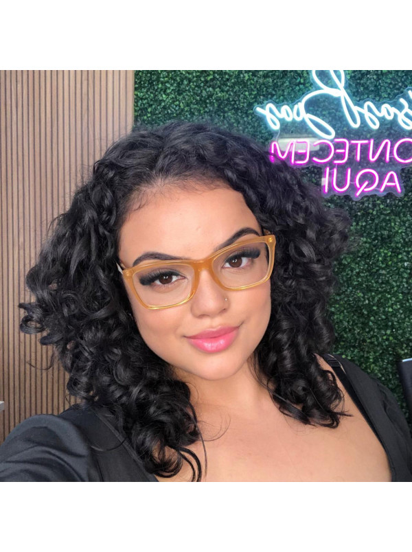 Armação de Óculos Quadrado MY6086 Acetato Laranja e Marrom