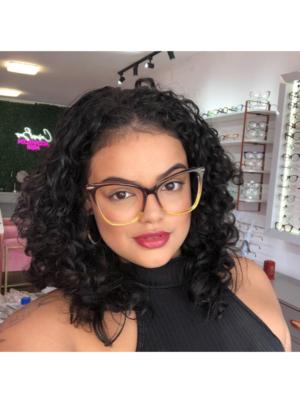 Armação de Óculos Gatinho Dt545 Marrom Degrade