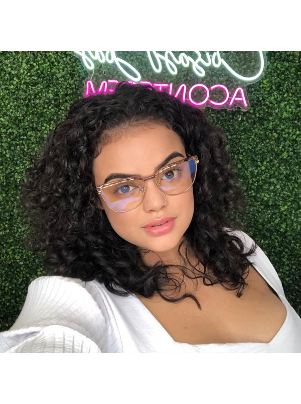 Armação de Óculos Gatinho LQ95288 Dourado e Cinza