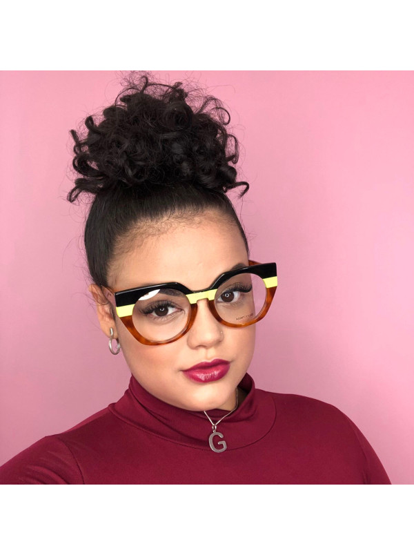 Armação de Óculos Redondo DLYY7002A Caramelo Preto