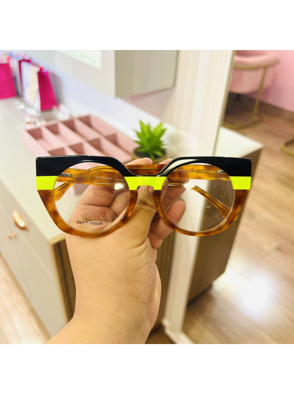 Armação de Óculos Redondo DLYY7002A Caramelo Preto