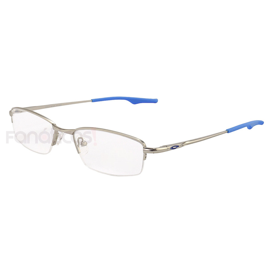 Armação de Óculos Retangular Meio Aro Wingback Prata e Azul