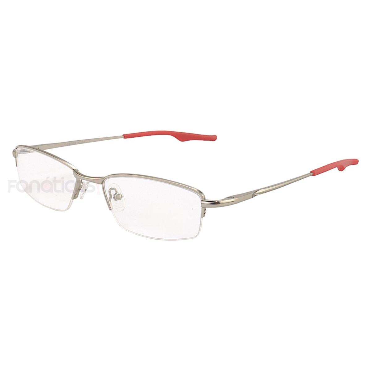 Armação de Óculos Retangular Meio Aro Wingback Prata e Vermelho