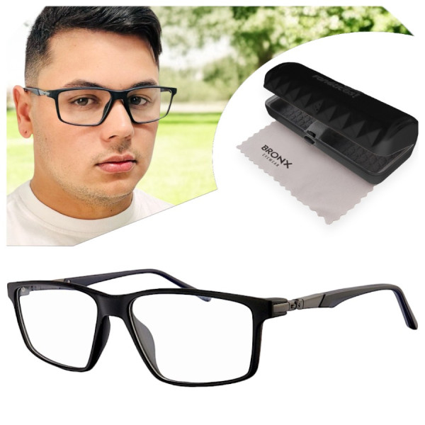 Armação de Óculos Retangular Molas 180 C3 GZ9141 Preto e Azul Escuro