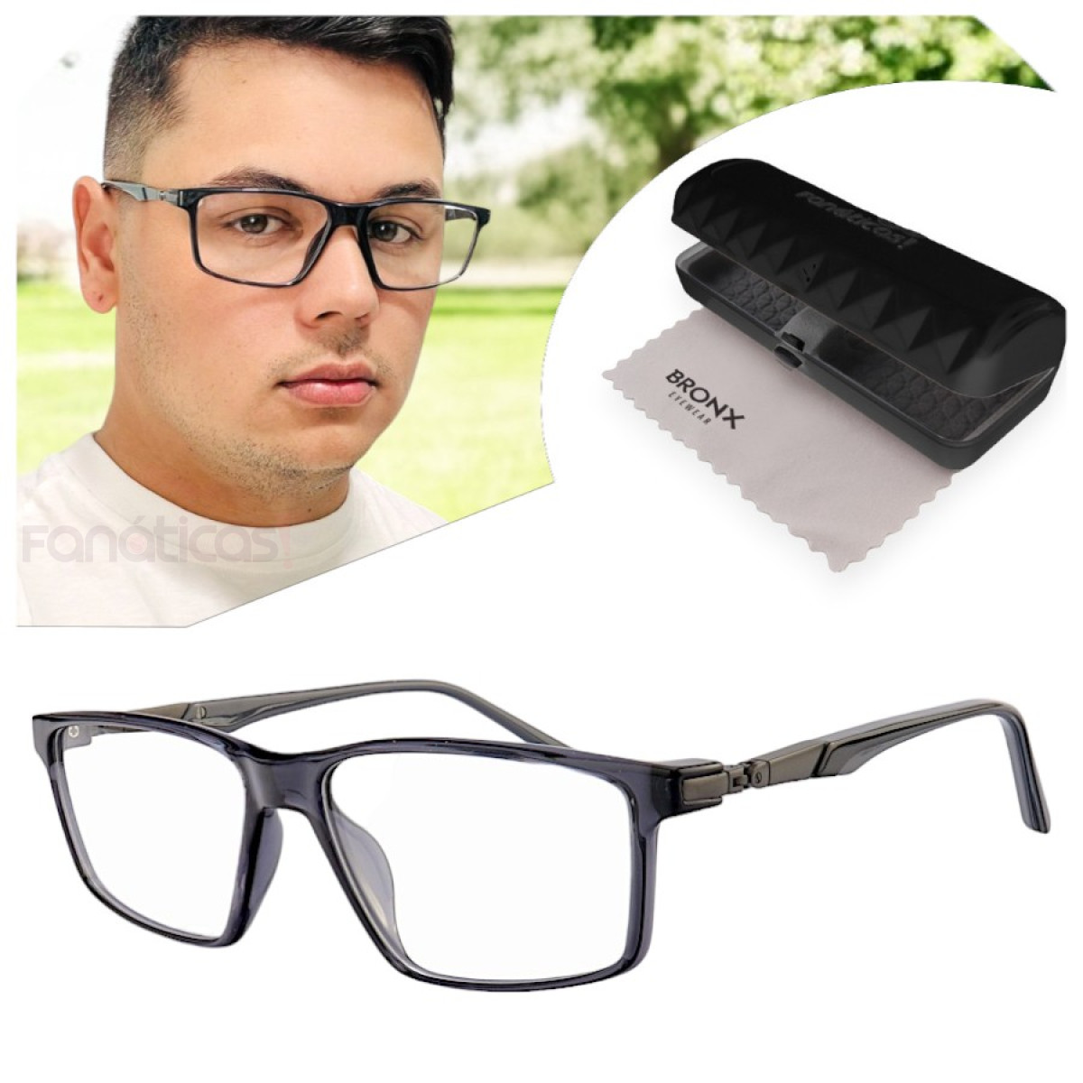 Armação de Óculos Retangular Molas 180 C7 GZ9141 Cinza Translucido