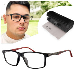 Armação de Óculos Retangular Molas 180 C5 GZ9141 Preto e Vermelho