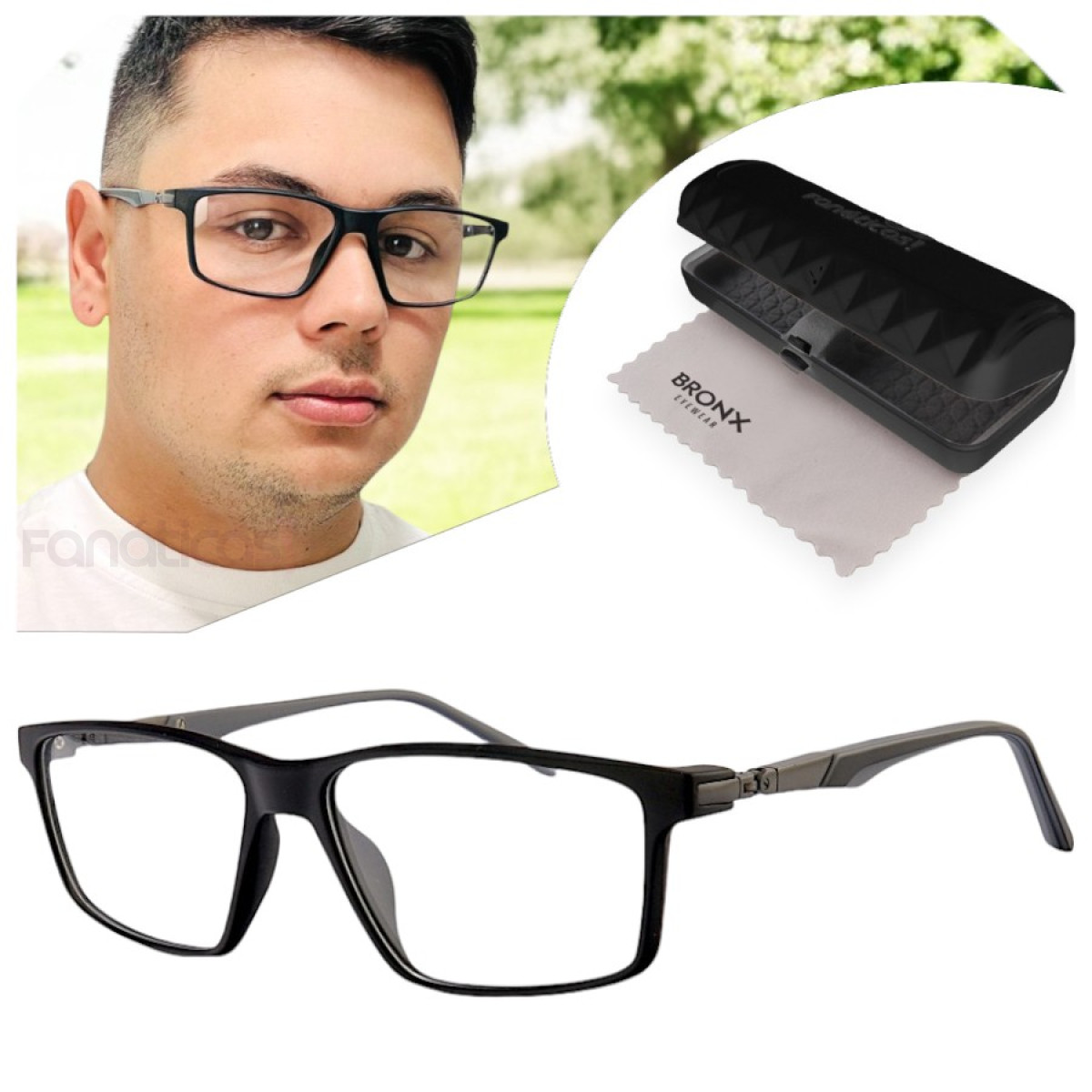 Armação de Óculos Retangular 180 C2 GZ9141 Preto e Cinza
