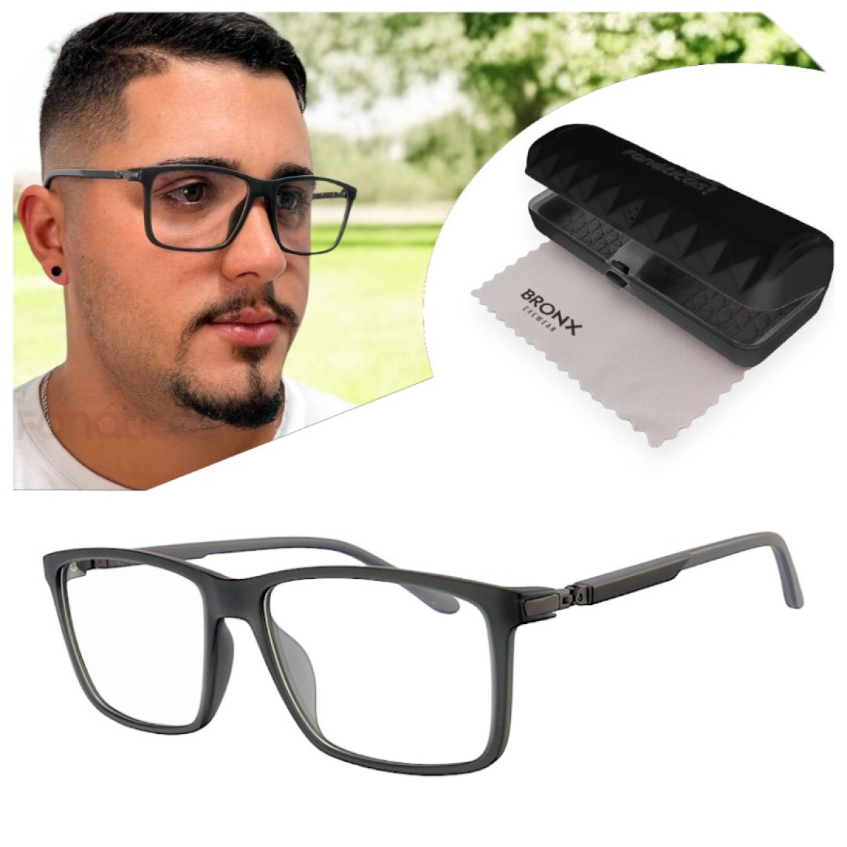 Armação de Óculos Quadrado 360 C2 MR9146 Preto e Cinza