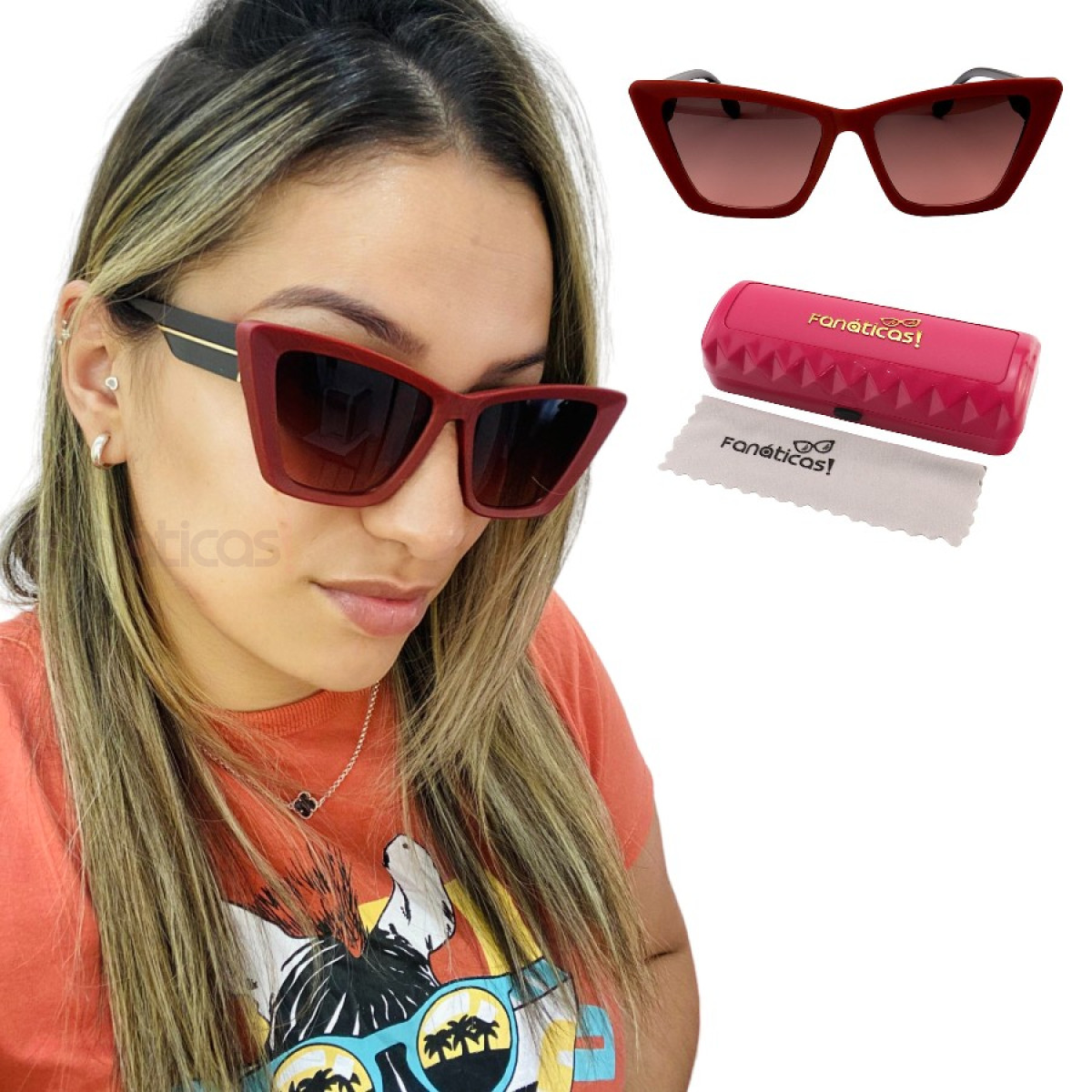 Óculos de Sol Feminino Gatinho Jade Vermelho