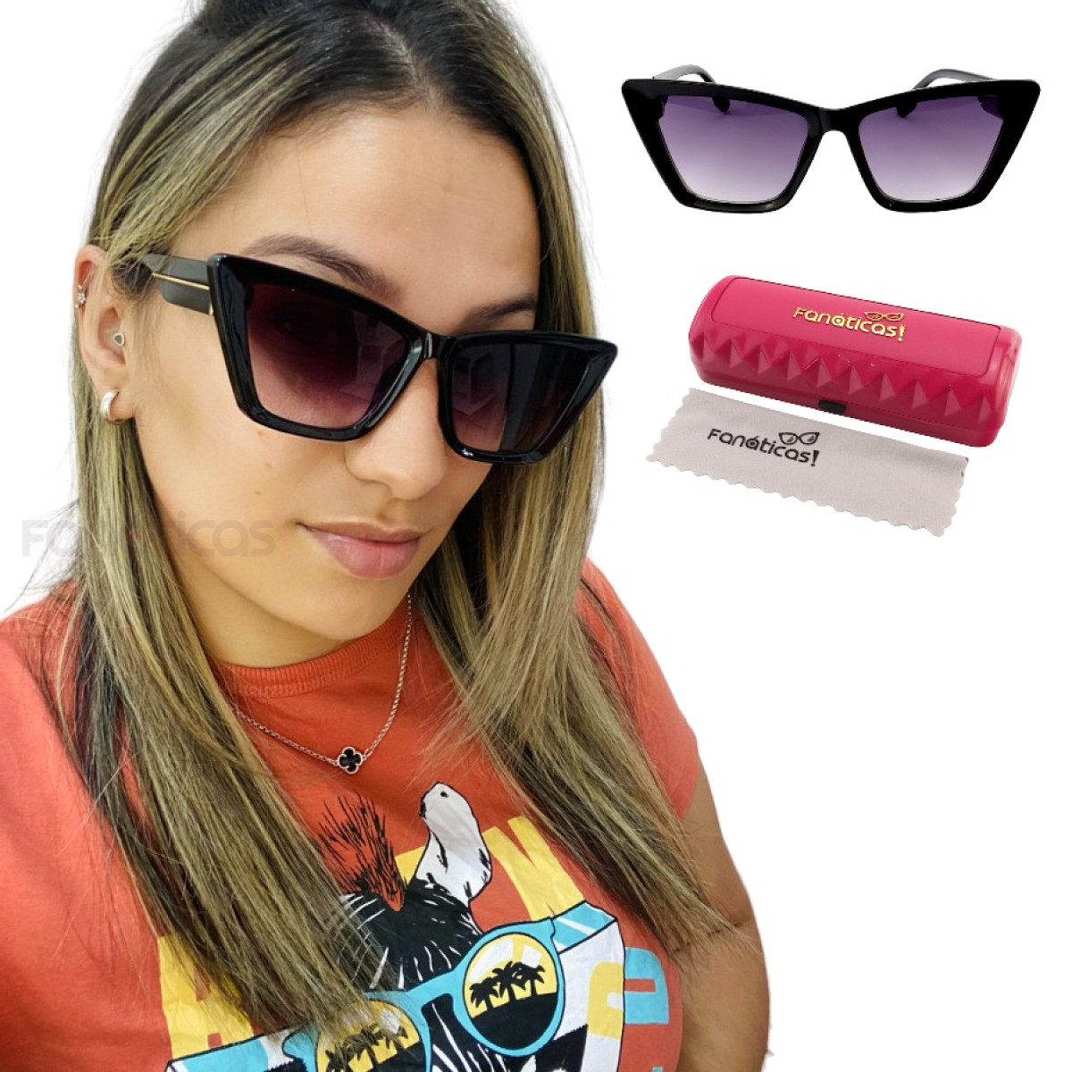 Óculos de Sol Feminino Gatinho Jade Preto