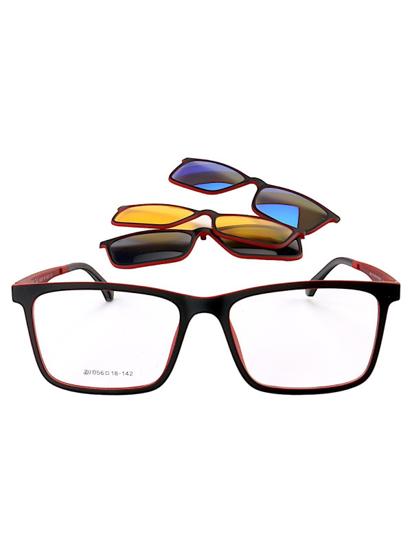 Armação de Óculos Clipon FN2126 3 Lentes Preto e Vermelho