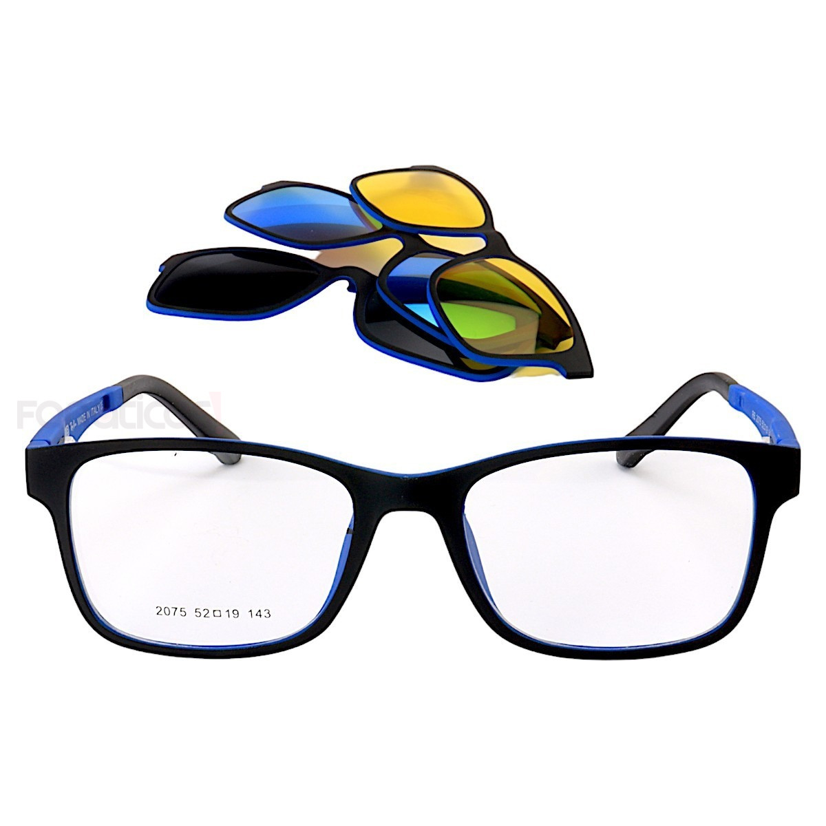 Armação de Óculos Clipon FN2075 3 Lentes Preto e Azul