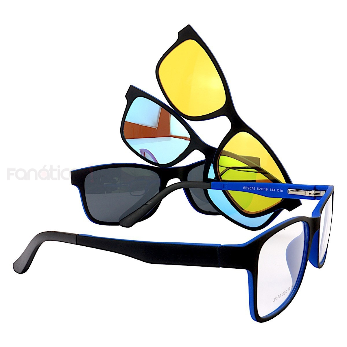 Armação de Óculos Clipon FN2075 3 Lentes Preto e Azul