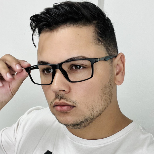 Armação de Óculos Masculina Retangular Molas 180 C9 GZ9141 Preto Verde