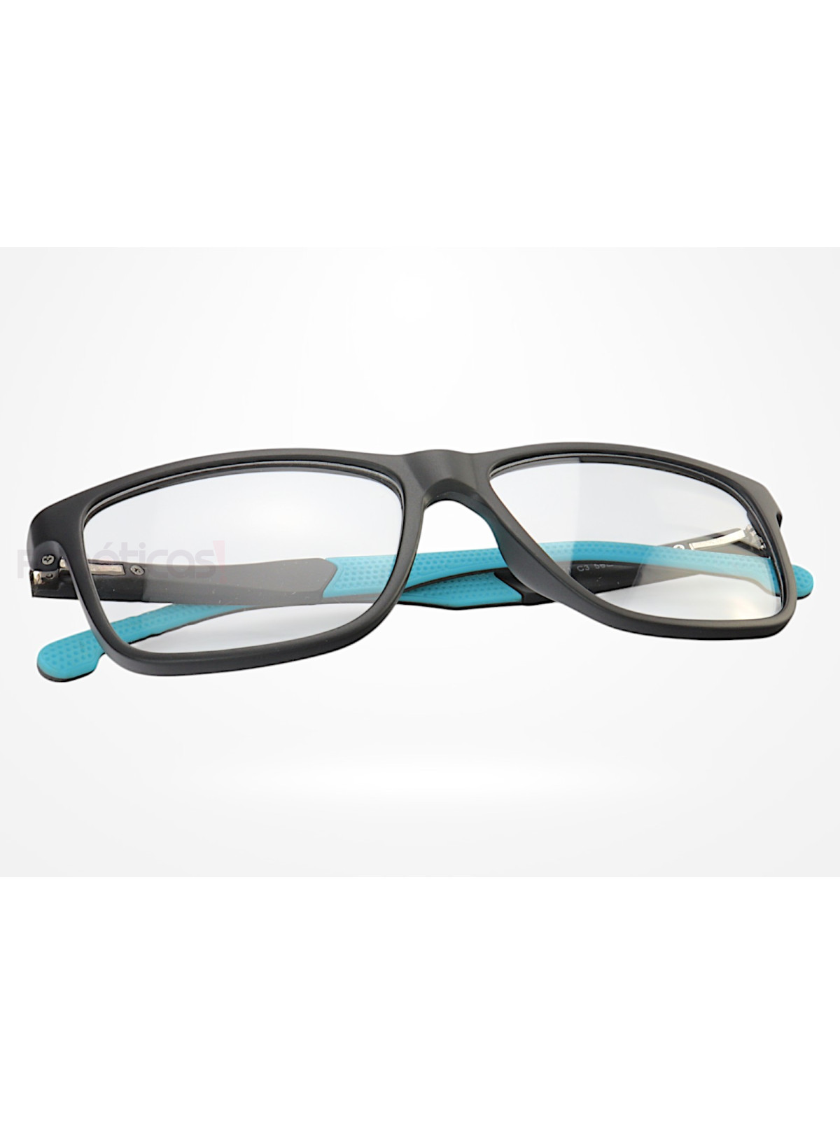 Armação de Óculos 76011 Quadrado Preto e Azul Claro