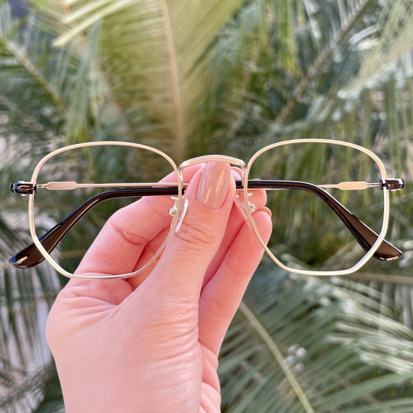 Armacao de Óculos Clipon Hexagonal 6167 Dourado e Marrom