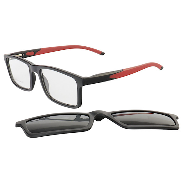 Armação de Óculos Retangular Clipon 2 em 1 JC1198 Preto e Vermelho