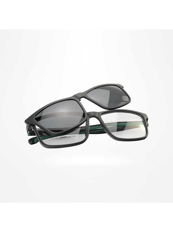 Armação de Óculos Quadrado Clipon 2 em 1 JC1197 Preto e Verde