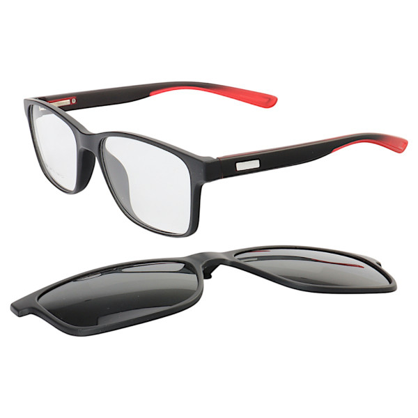 Armação de Óculos Quadrado Clipon 2 em 1 JC1201 Preto e Vermelho