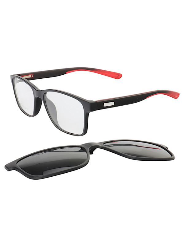 Armação de Óculos Quadrado Clipon 2 em 1 JC1201 Preto e Vermelho