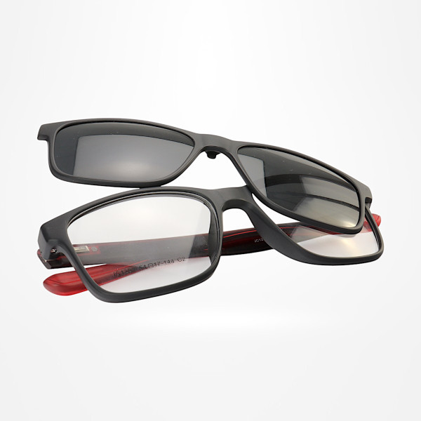 Armação de Óculos Quadrado Clipon 2 em 1 JC1201 Preto e Vermelho