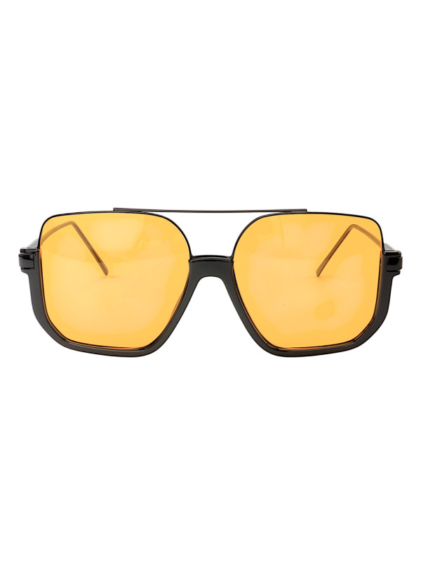 Óculos De Sol Quadrado Blogueiras Preto e Lente Amarela