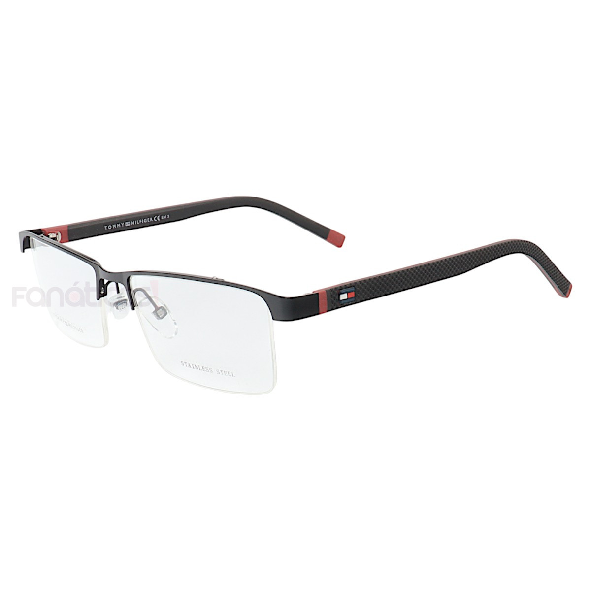 Armação de Óculos Retangular Nylon TH1717 Preto e Vermelho