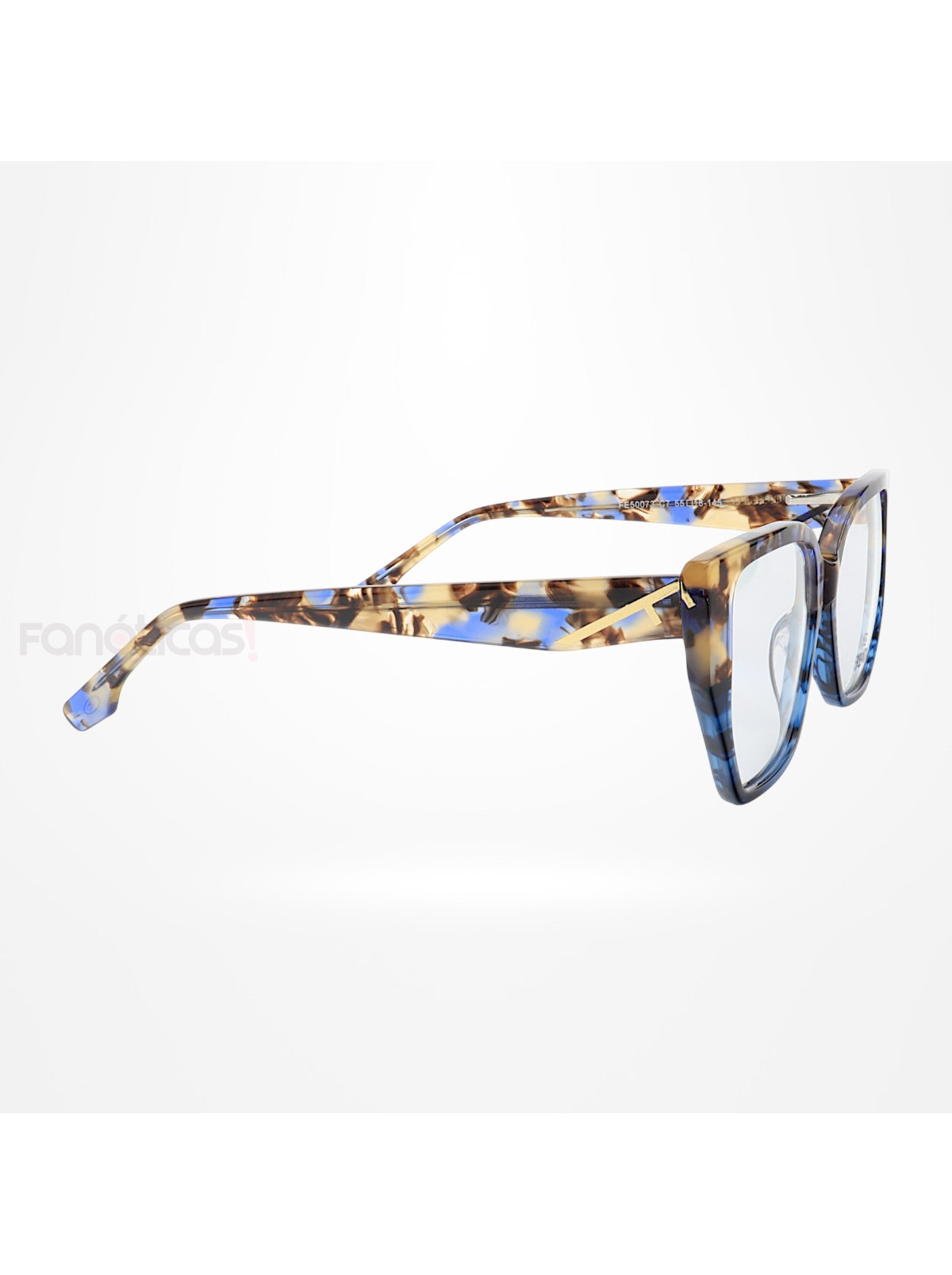 Armação de Óculos Quadrada FE50073 Azul Tartaruga