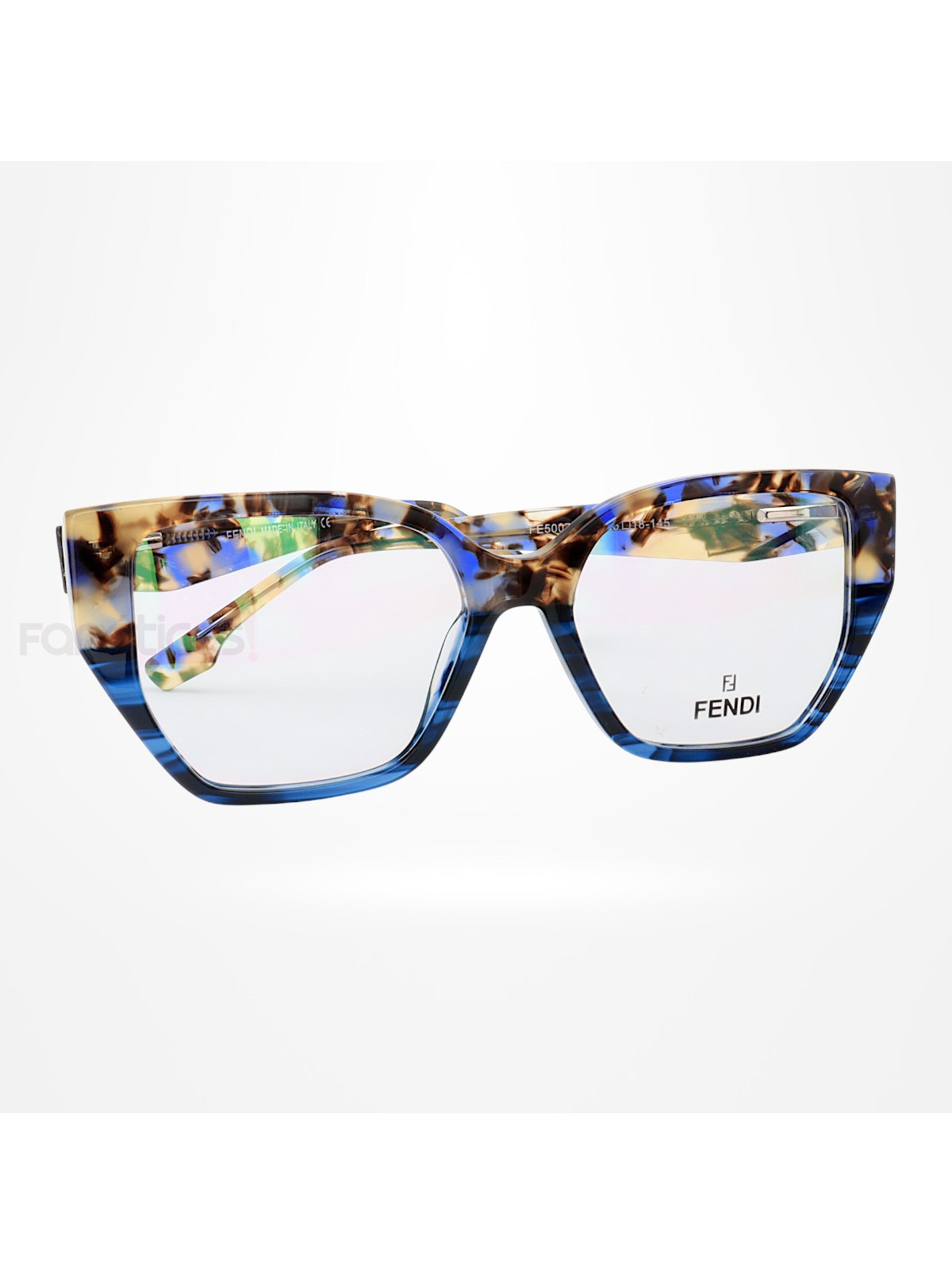 Armação de Óculos Quadrada FE50073 Azul Tartaruga