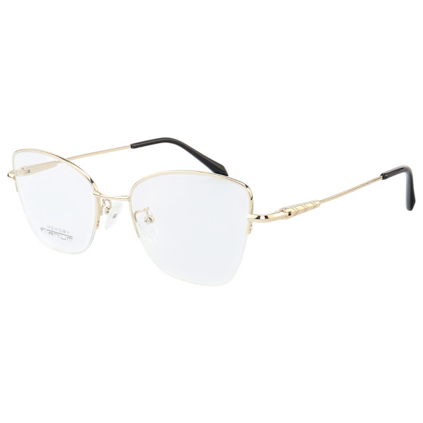 Armação de Óculos Gatinho Memory Titanium MT6932 Dourado Claro