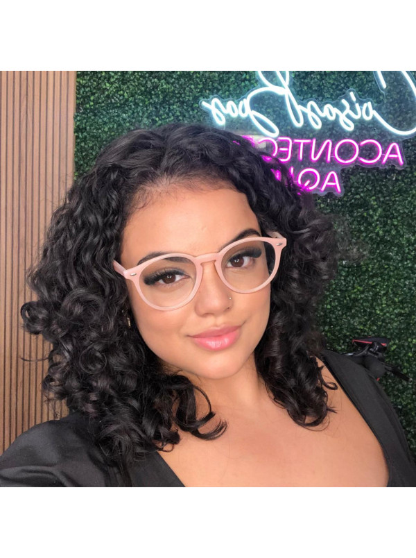 Armação de Óculos Redonda Clear FN2180 Acetato Rosa