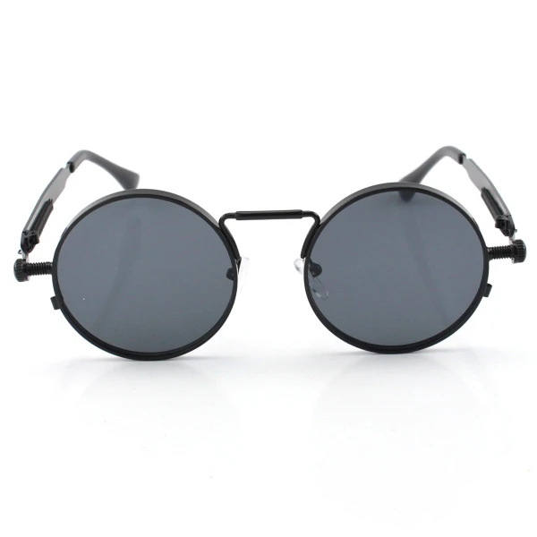 Óculos de Sol Redondo Retrô Vintage Detalhes Em Parafuso e Mola Preto