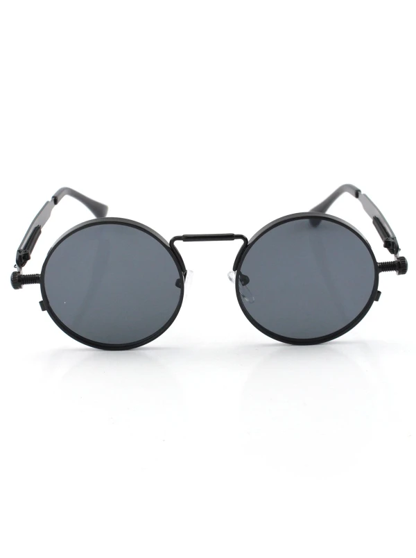 Óculos de Sol Redondo Retrô Vintage Detalhes Em Parafuso e Mola Preto