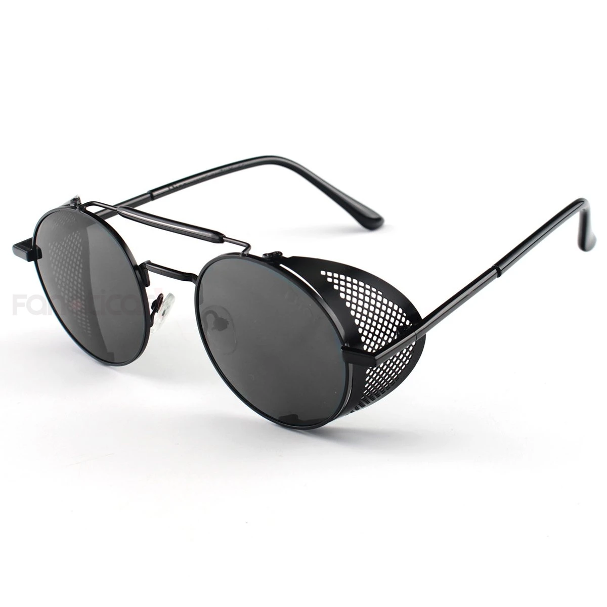 Óculos de Sol Redondo Retrô Vintage 66247 Steampunk Preto