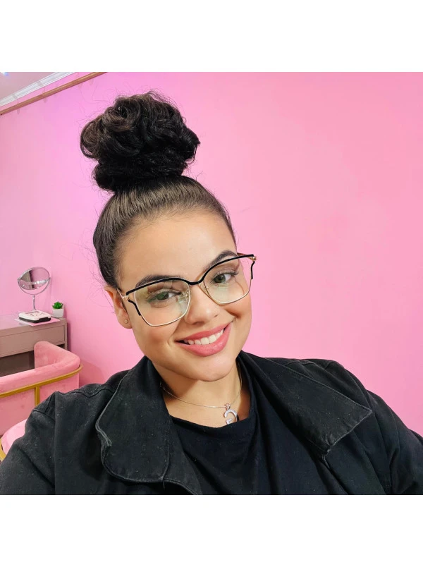 Armação de Óculos Quadrada PD54 Dourado e Azul