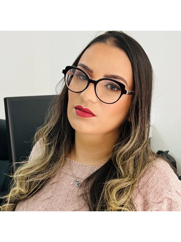 Armação de Óculos Oval LQ6013 Preta e Rosa