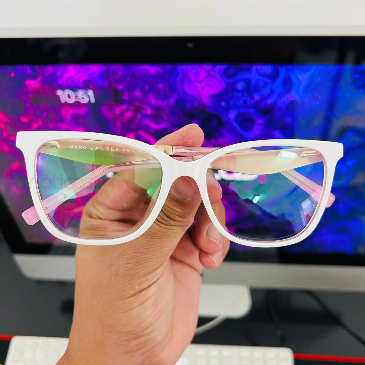 Armação de Oculos Quadrada Mj550 Branco e Rosa