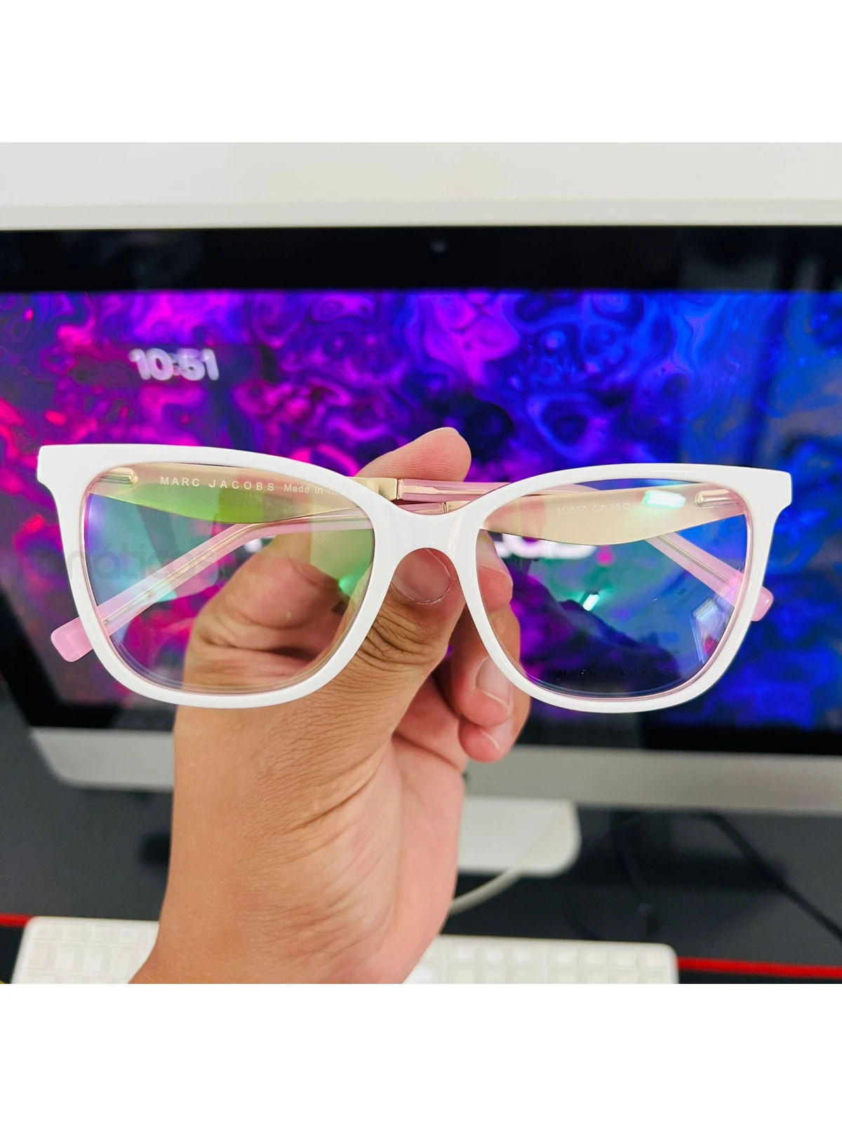 Armação de Oculos Quadrada Mj550 Branco e Rosa