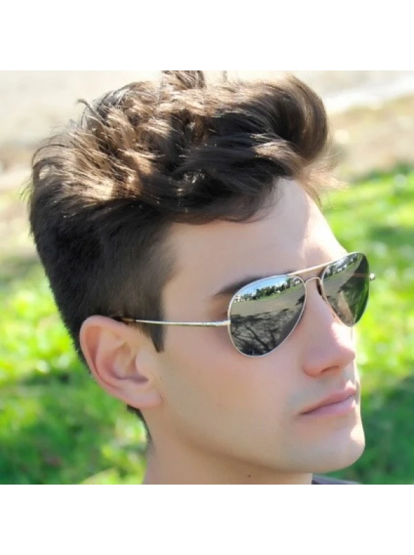 Óculos de Sol Aviador Cinza Espelhado com Armação Prateada