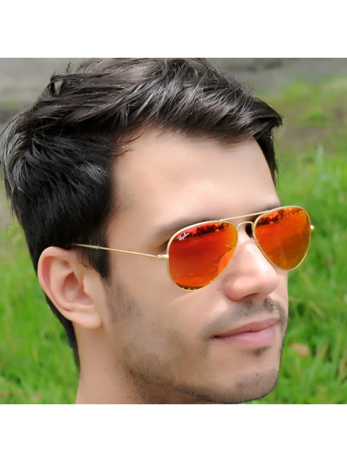 Óculos de Sol Aviador Laranja com Armação Dourada