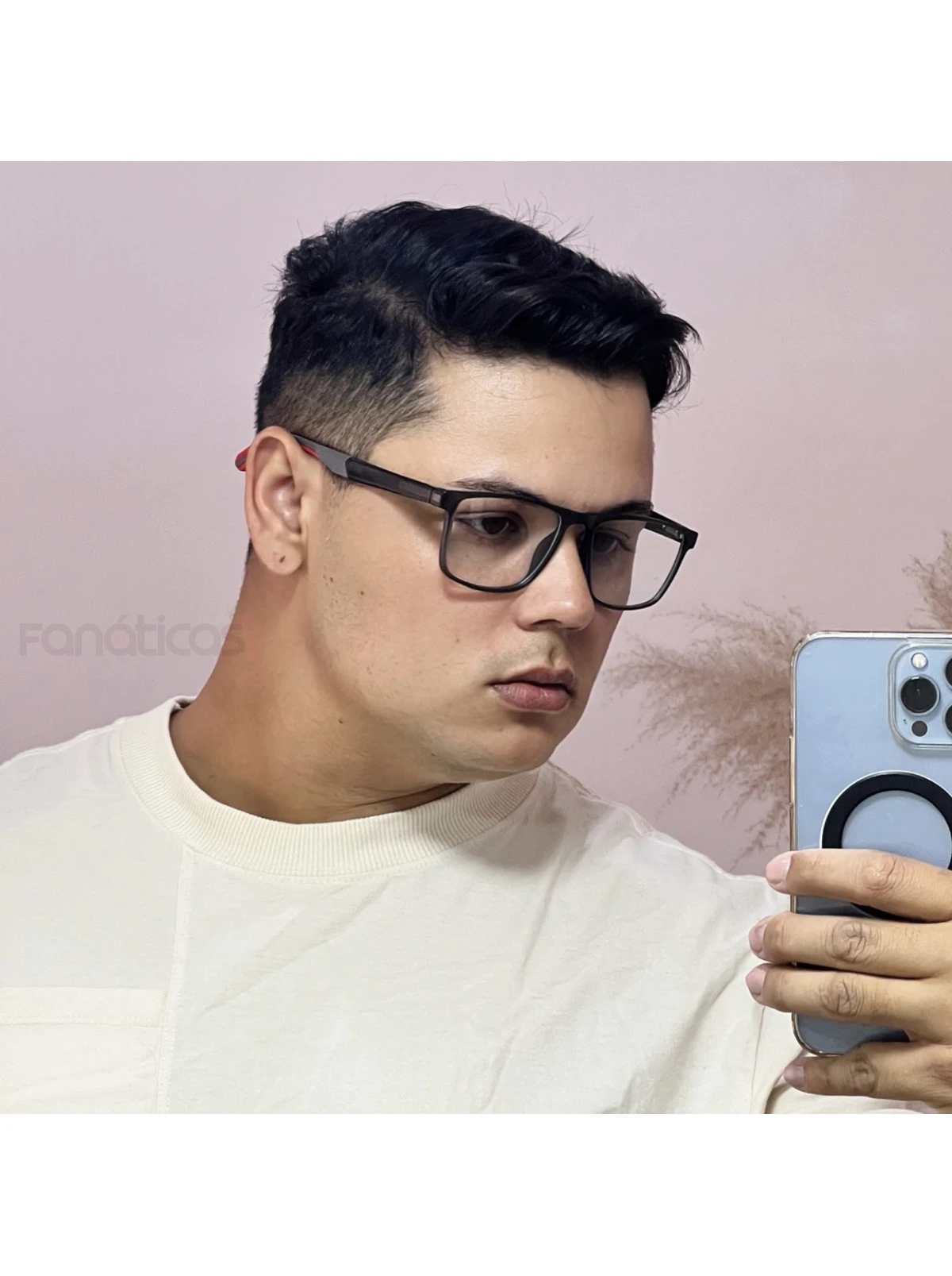 Armação de Óculos 76006 Quadrado Cinza e Vermelho