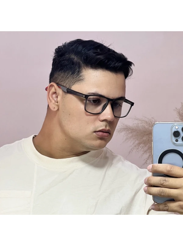 Armação de Óculos 76006 Quadrado Cinza e Vermelho